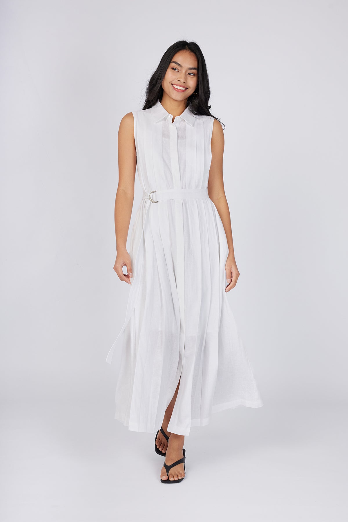Maxi Pleated Shirt Dress - Pure White