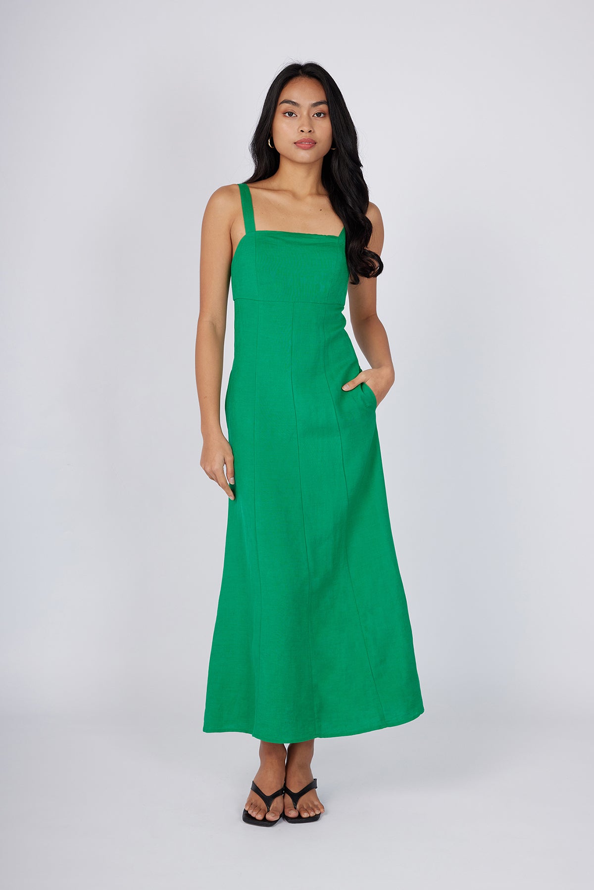 Padded Midi Dress with Tie Detail Green