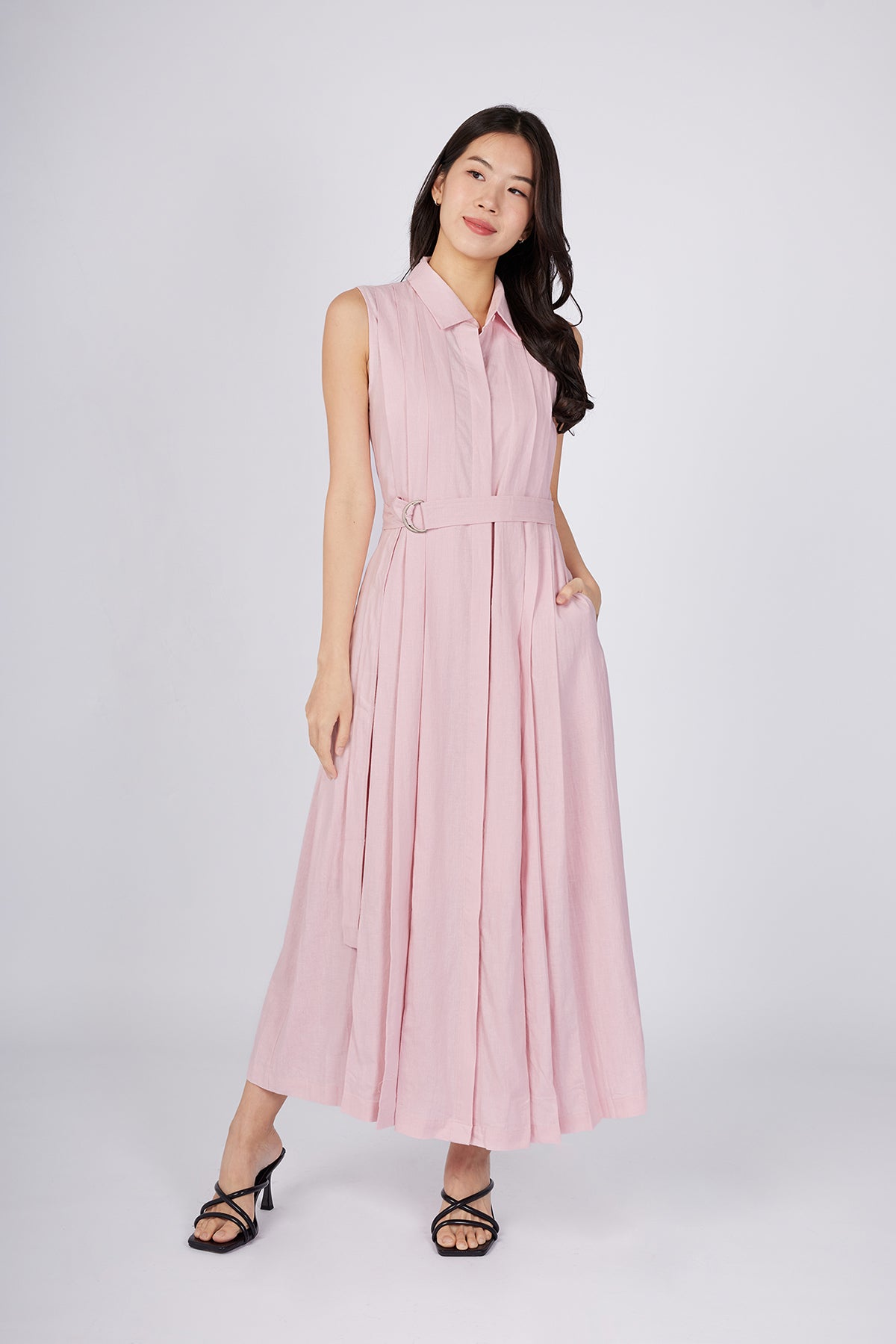 Blush Pink Maxi Pleated Dress