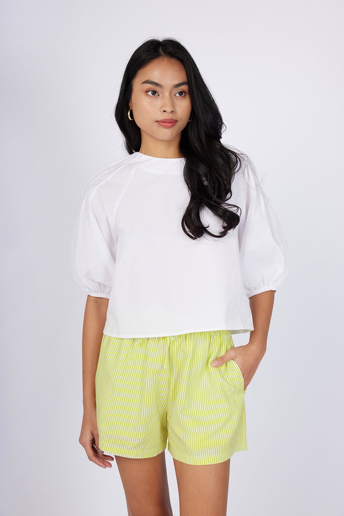 Linen-Cotton Blend Shorts (Striped)
