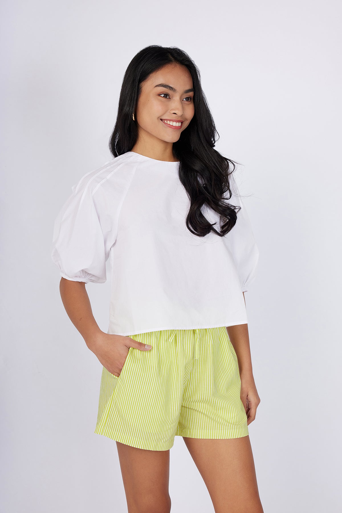 White Puffy Sleeve Pin Tuck Blouse