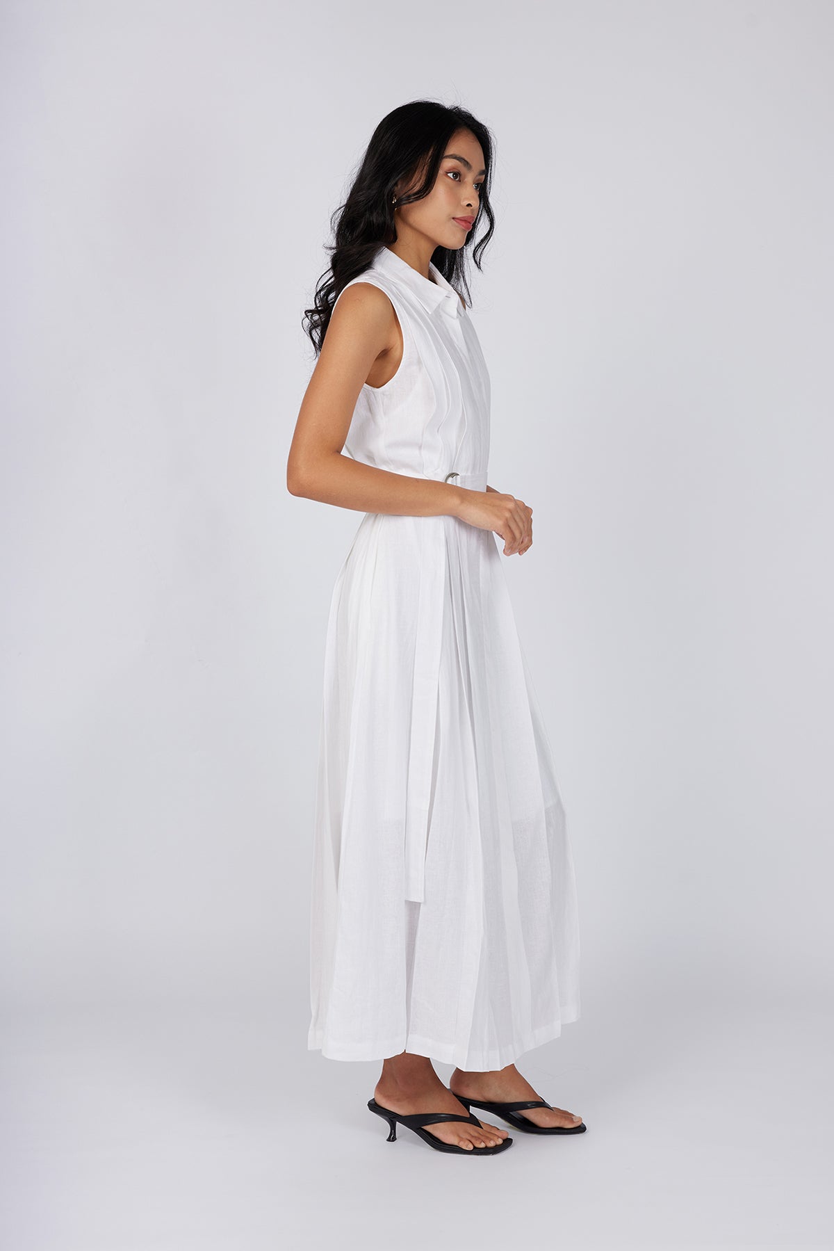 Maxi Pleated Shirt Dress - Pure White