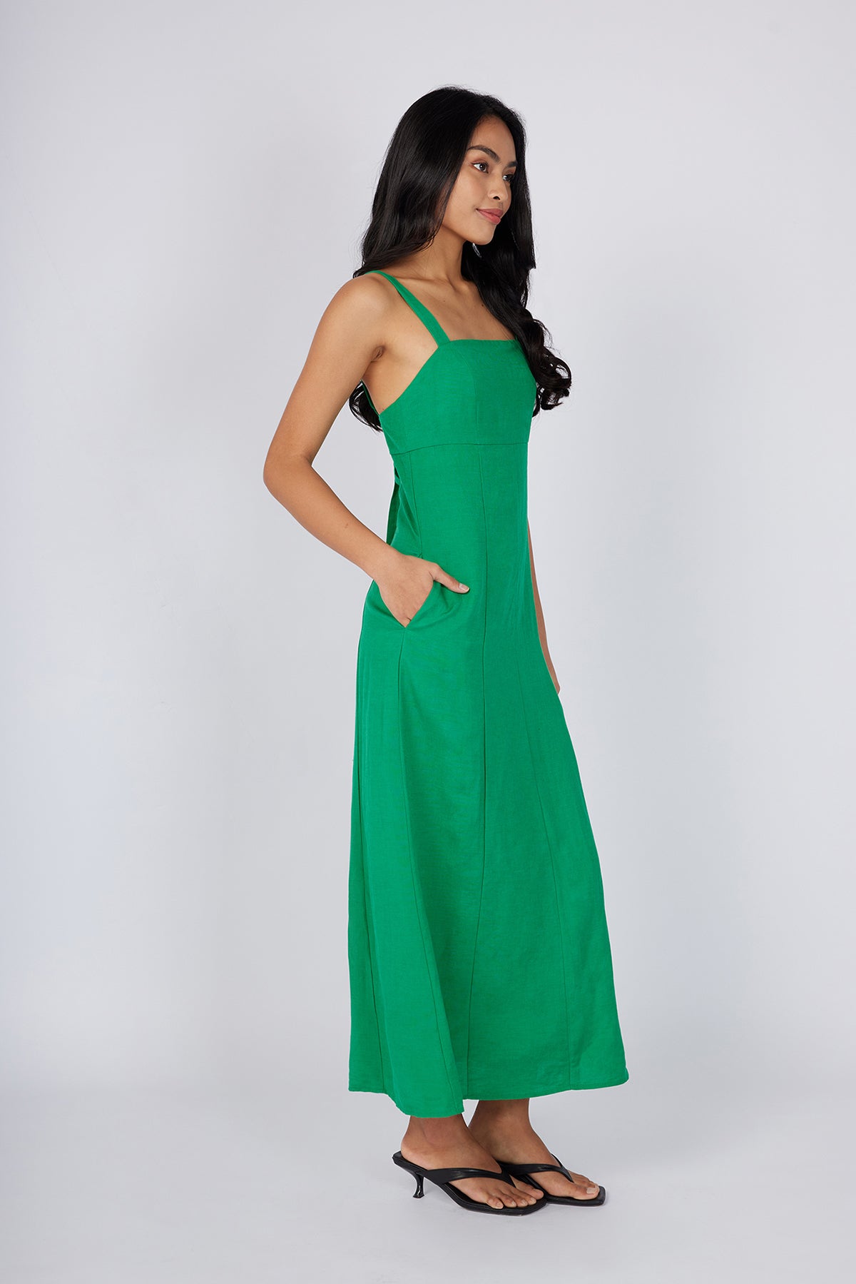 Padded Midi Dress with Tie Detail Green