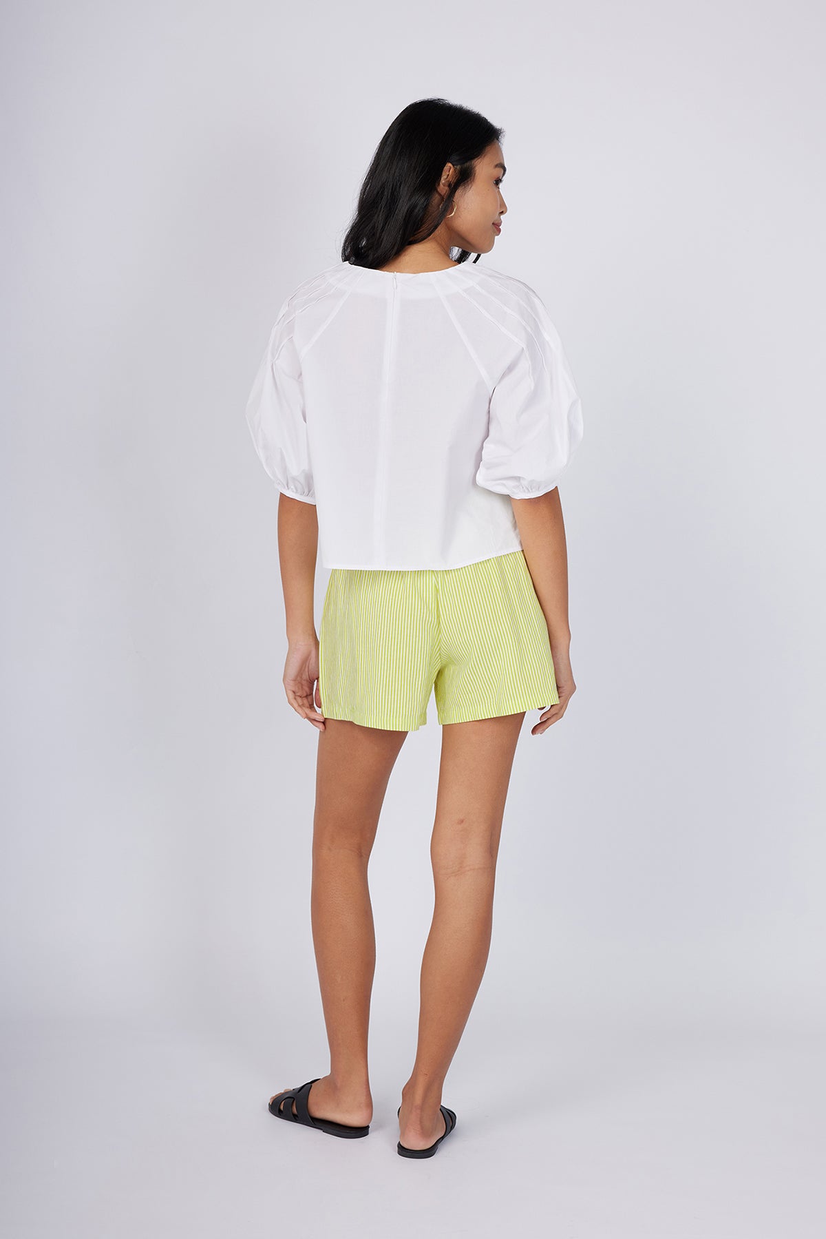 White Puffy Sleeve Pin Tuck Blouse