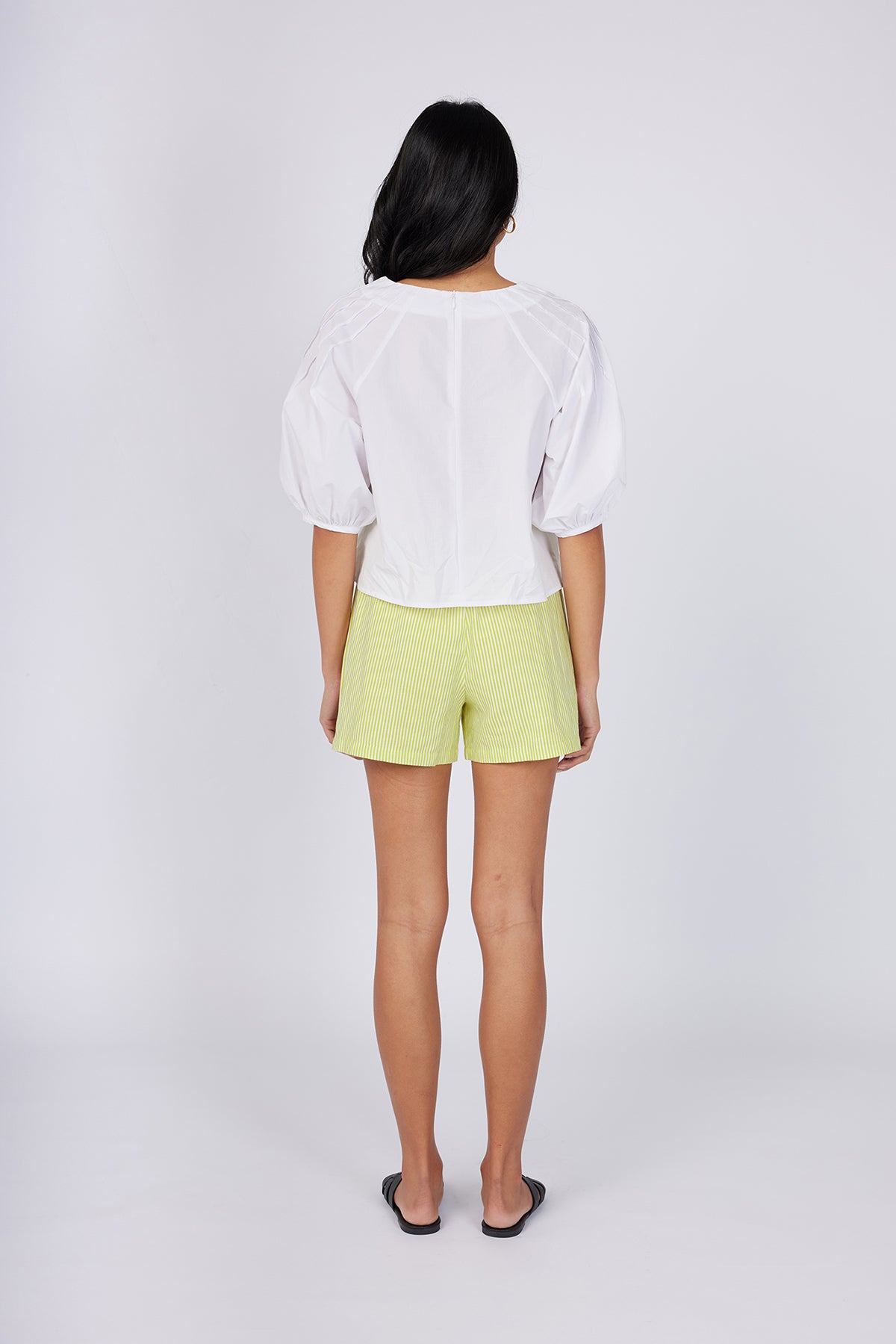 Linen-Cotton Blend Shorts (Striped)