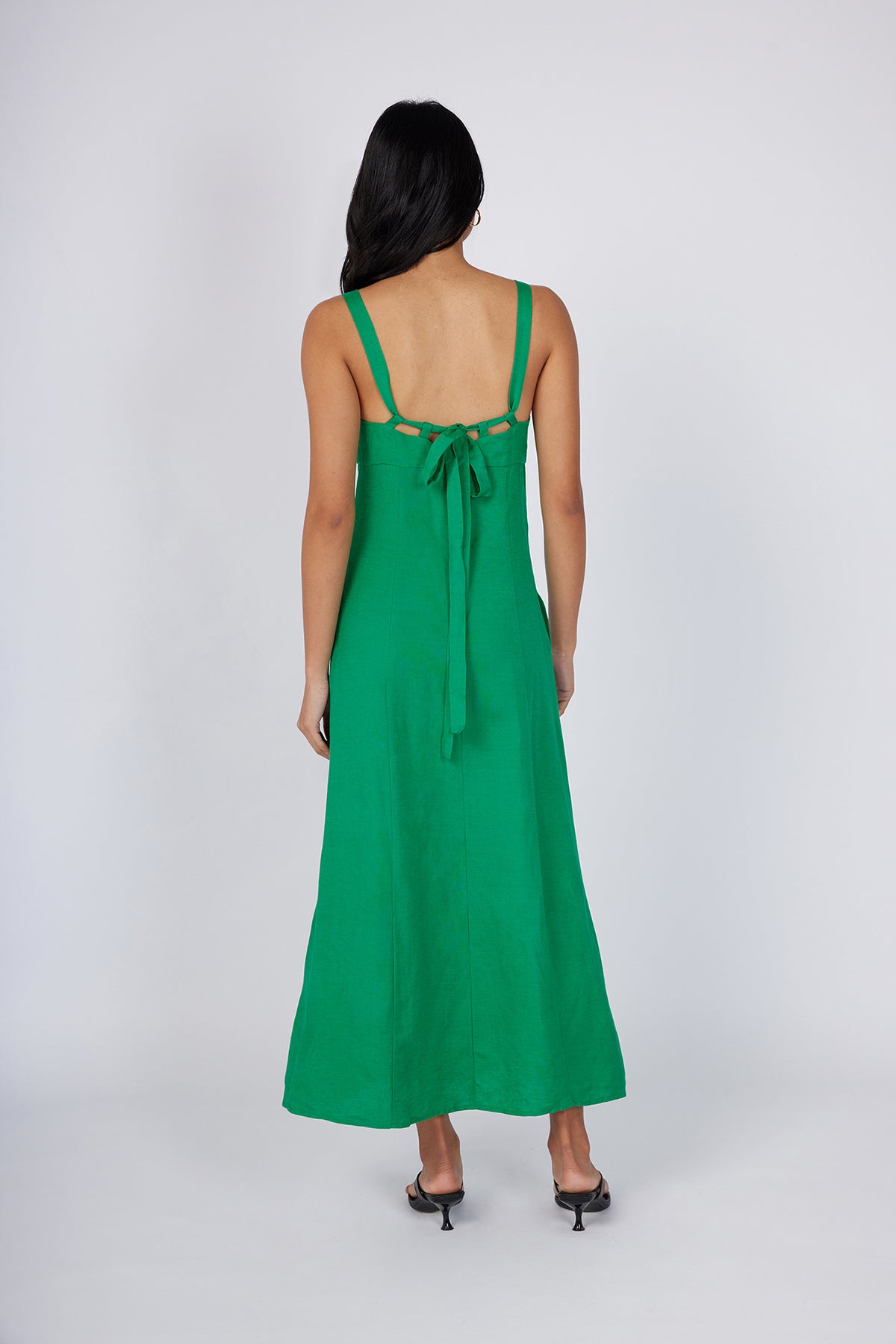 Padded Midi Dress with Tie Detail Green