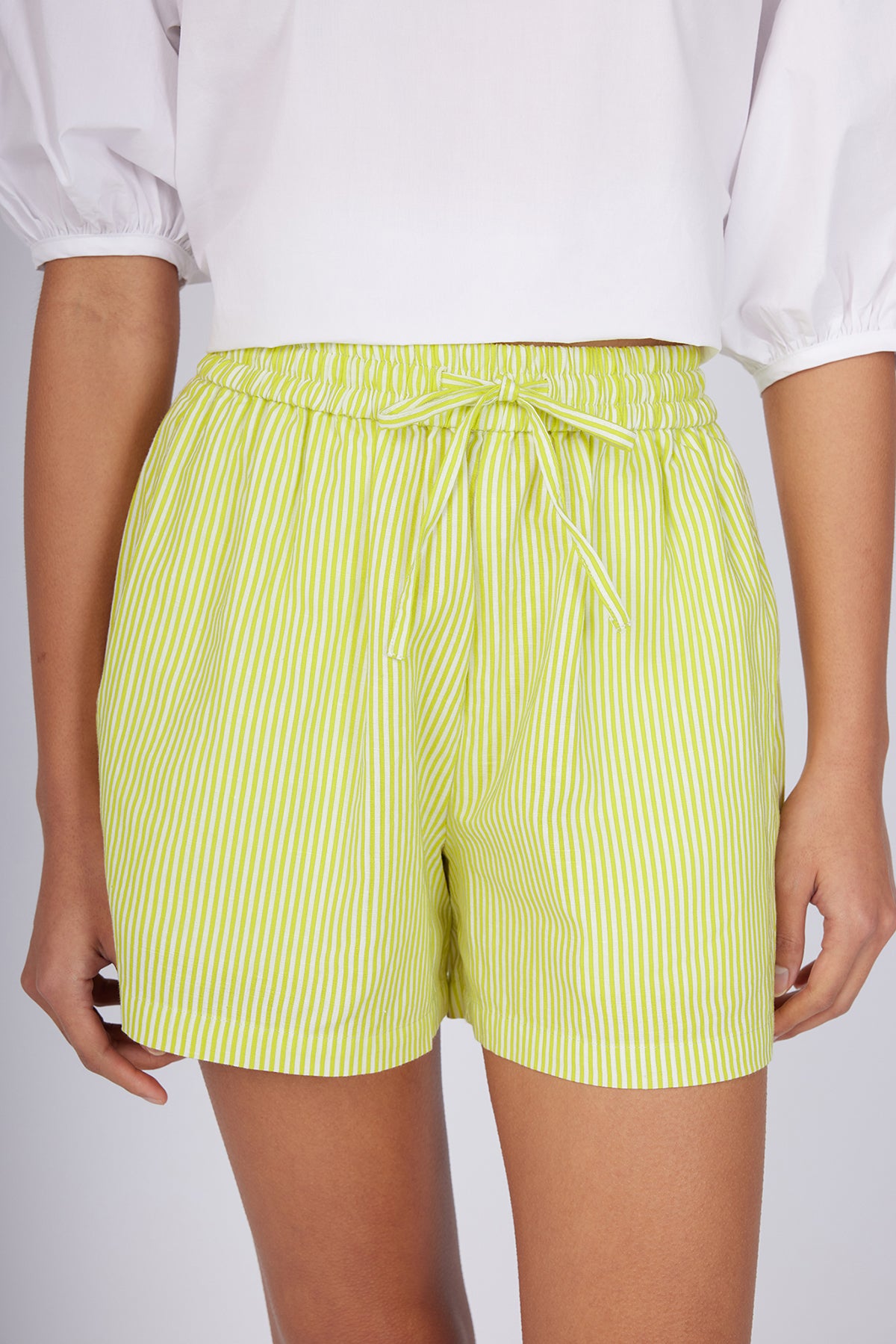Linen-Cotton Blend Shorts (Striped)