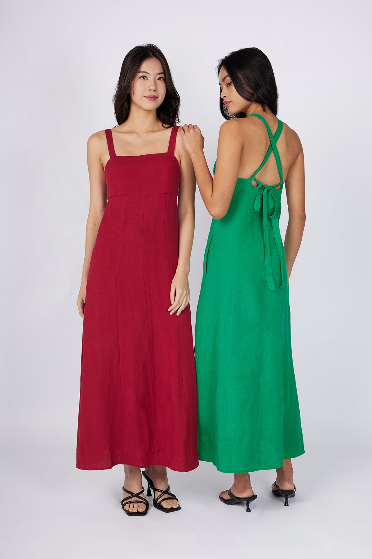 Red Padded Midi Dress with Tie Detail