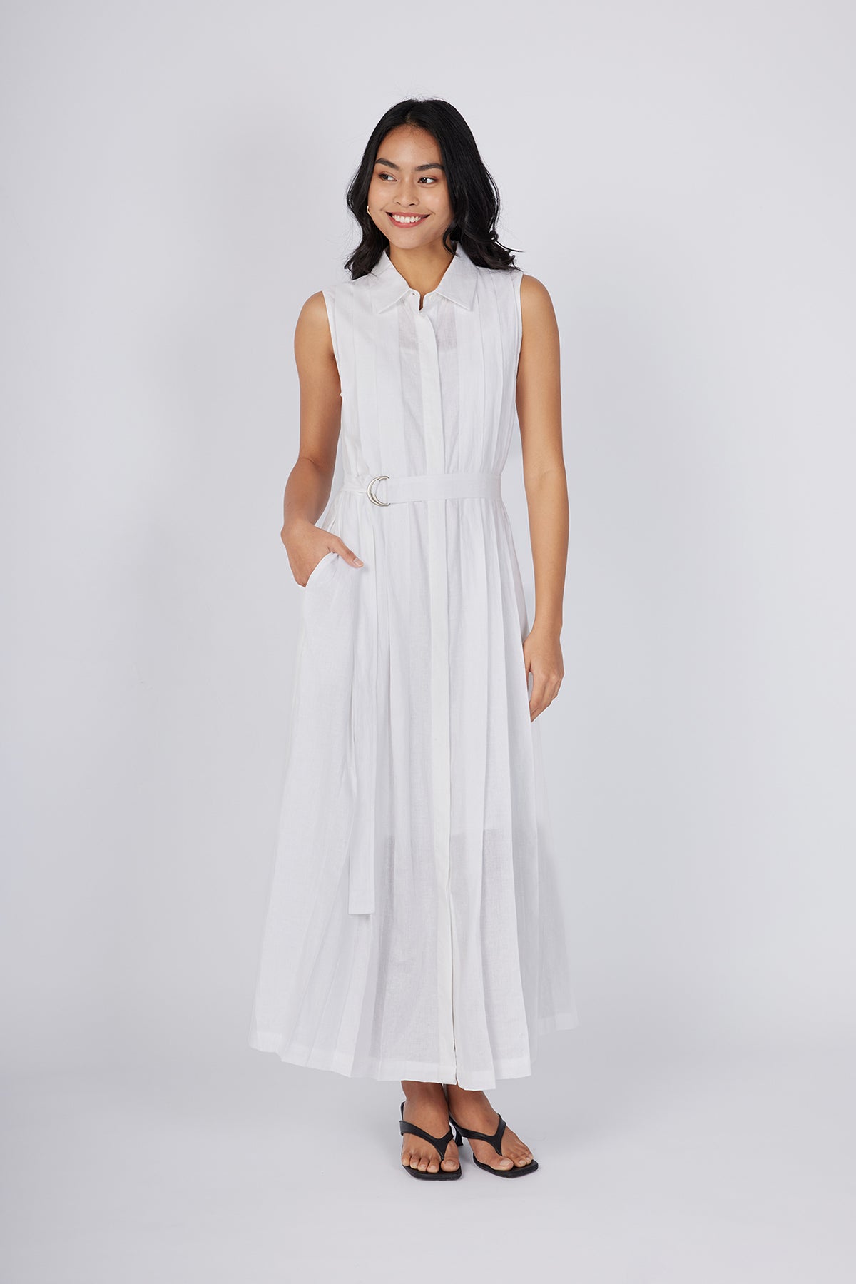 Maxi Pleated Shirt Dress - Pure White