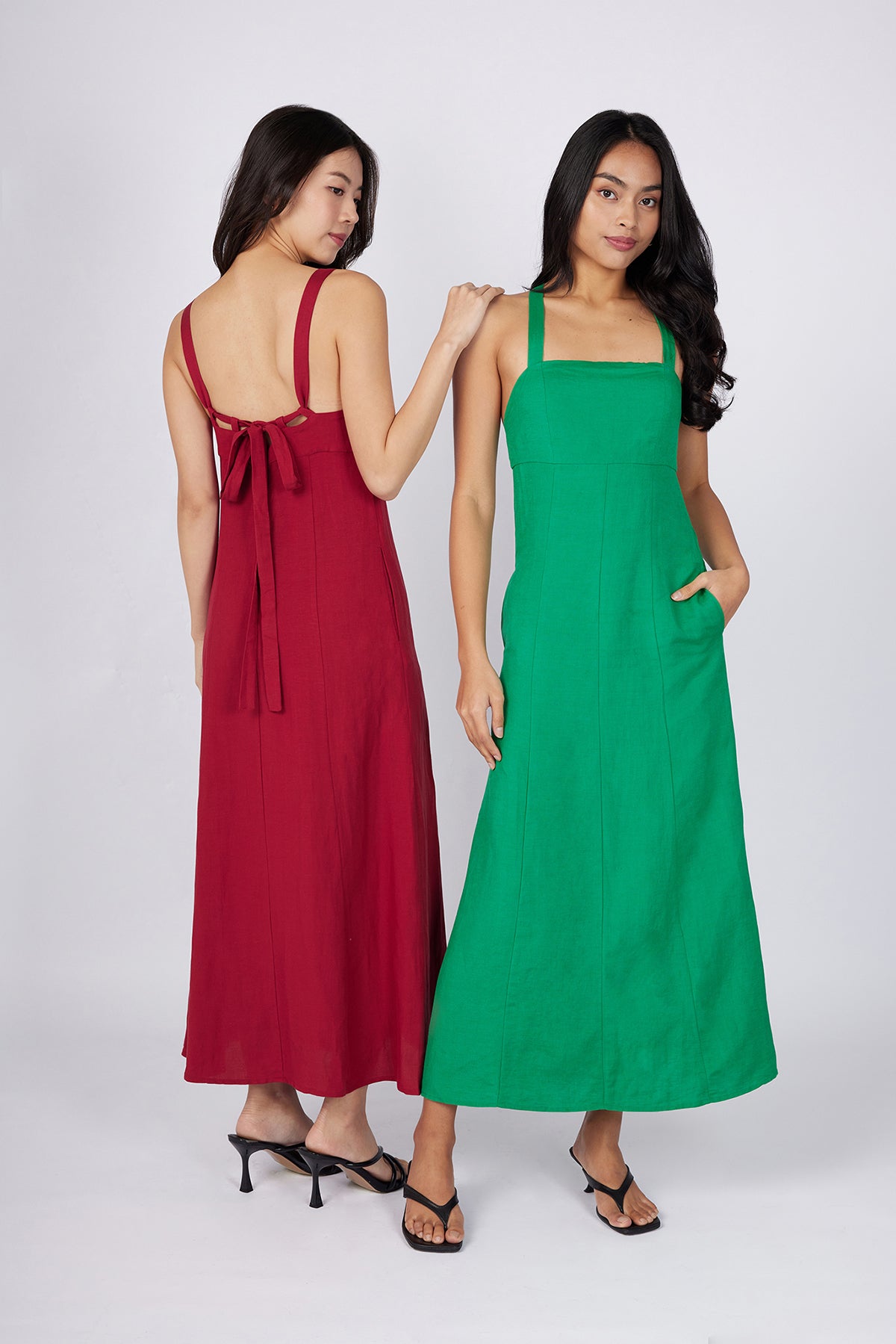 Padded Midi Dress with Tie Detail Green