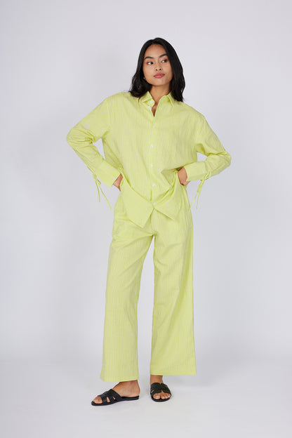 Yellow Pinstripe Wide-Leg Pull-On Trousers