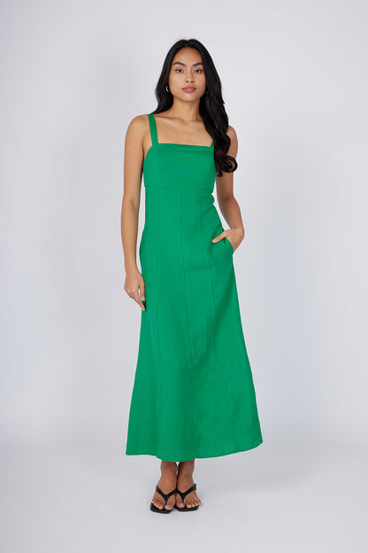 Padded Midi Dress with Tie Detail Green