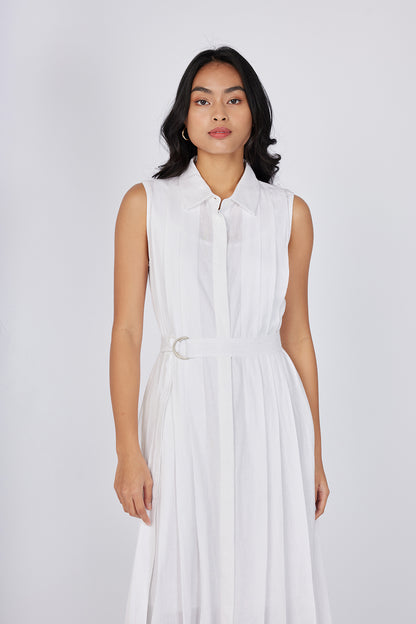 Maxi Pleated Shirt Dress - Pure White