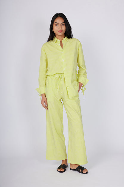 Yellow Pinstripe Wide-Leg Pull-On Trousers