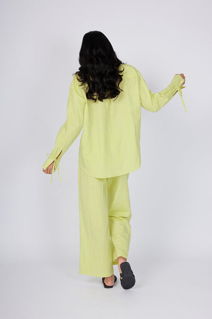 Yellow Pinstripe Wide-Leg Pull-On Trousers