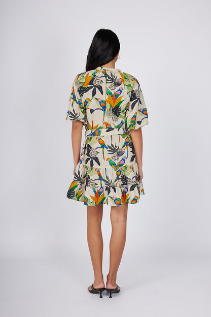 Cream Tropical Printed Tunic Dress