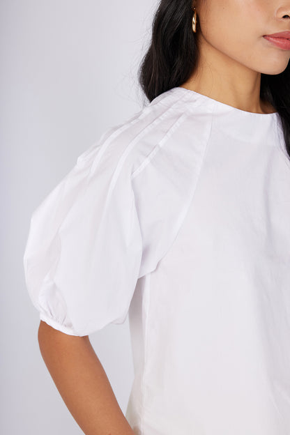White Puffy Sleeve Pin Tuck Blouse