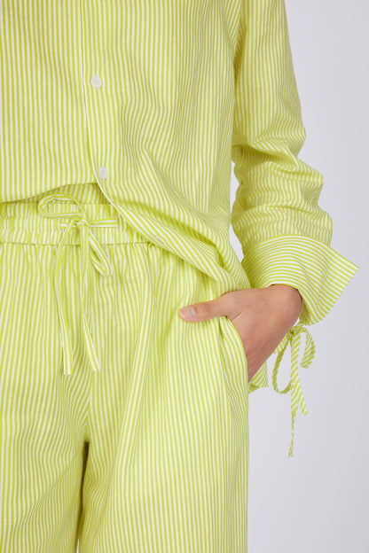 Yellow Pinstripe Wide-Leg Pull-On Trousers