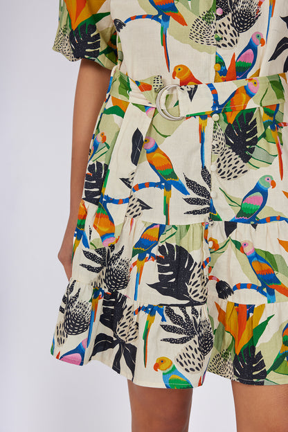 Cream Tropical Printed Tunic Dress