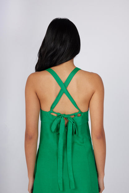 Padded Midi Dress with Tie Detail Green