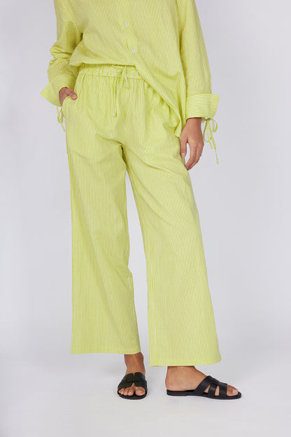 Yellow Pinstripe Wide-Leg Pull-On Trousers