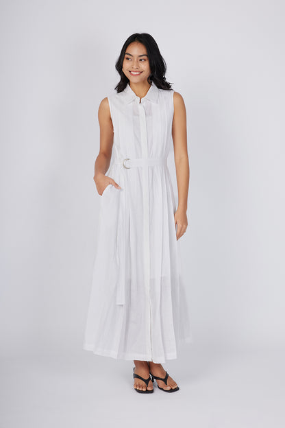 Maxi Pleated Shirt Dress - Pure White