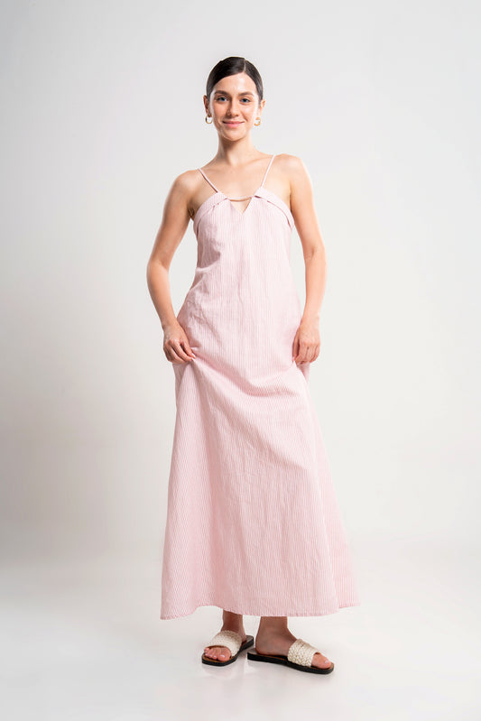 Maxi Dress with V-Neckline and Tie-Back Straps