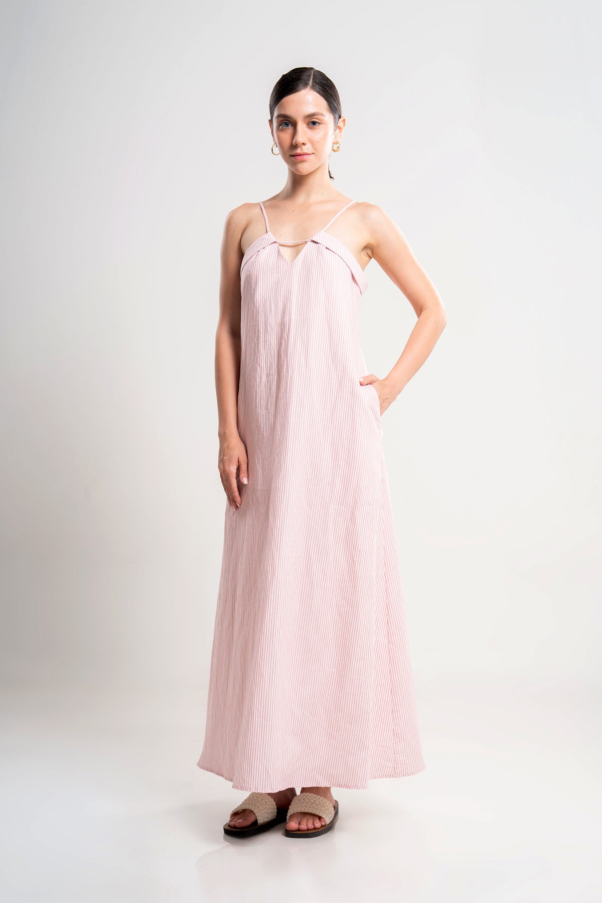 Maxi Dress with V-Neckline and Tie-Back Straps
