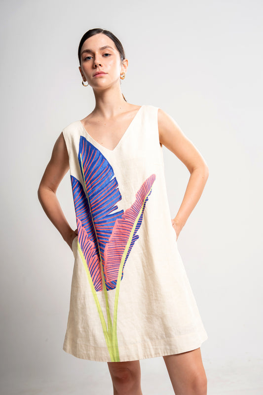 Placement Print V-Neck Shift Dress