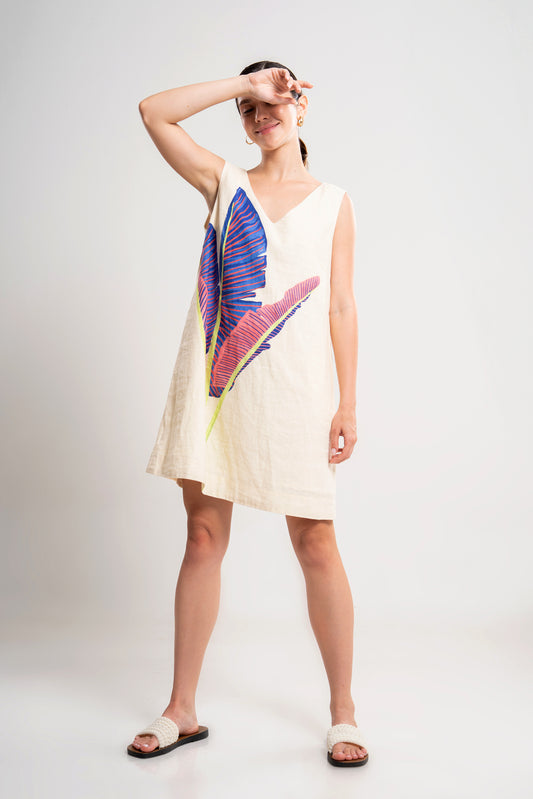 Placement Print V-Neck Shift Dress