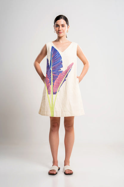 Placement Print V-Neck Shift Dress